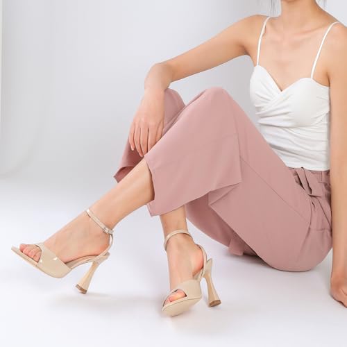 Image of Susanny High Heels for Women Pointed Open Toe Strappy Chunky Block Heels Ankle Strap Stiletto Kitten Heeled Sandals Wedding Bridal Party Prom Sexy Dress Shoes