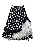 Carnavalife Falda Flamenca Baile sevillanas, Falda de Baile Flamenco, Volantes en Capas diseño asimétrico, Traje Feria, romería, espectáculo (FR/ES, Letras, S, Regular, Regular, Negro/Lunar Blanco)