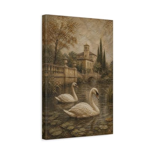 Tableau cygnes effet plâtre mat 30x45cm pour décoration salon
