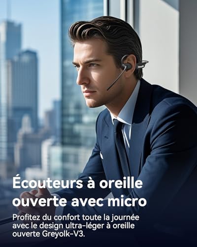 Casque Bluetooth à oreilles ouvertes sans fil avec micro reduction de bruit AI
