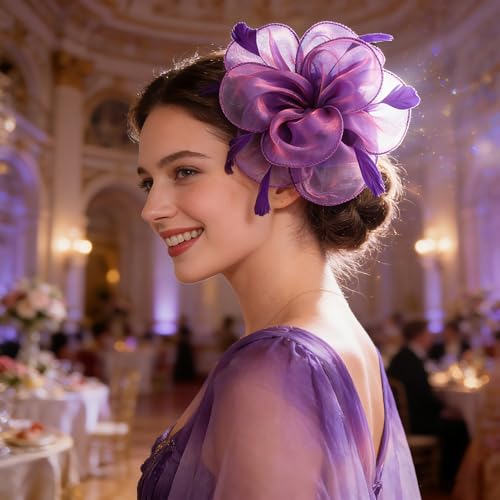 Image of DRESHOW Fascinators Hat Tea Party Headwear Ribbons Feathers on a Headband and a Clip for Women