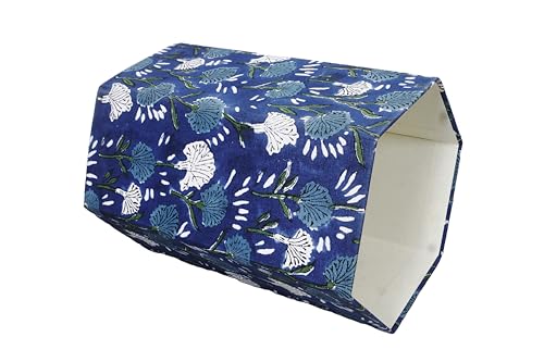 Image of Generic 3.3 Gallon Cotton Hand Block Printed Paper Waste Basket |Small Decorative Trash Can for Housewarming Gifts in Living Room, Bedroom, Bathroom | Eco-Friendly, Plastic-Free (1, BLUE FLOWAR)