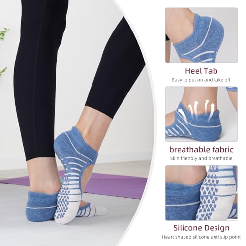 Anti-Slip Yoga Socks for Women, 4 Pairs Stretchy Grip Socks for Pilates, Barre, Dance, and Studio Workouts4