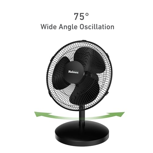 Holmes 12" Oscillating Table Fan 3-Speed Adjustable 15° Tilt Quiet - Image 4