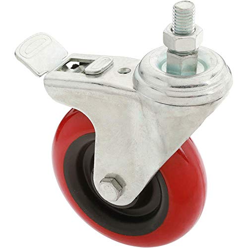 Steelex D2616 4-Inch 275-Pound Threaded Swivel Double Lock Polyurethane Plate Caster , Red