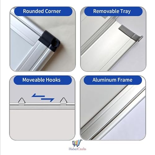 Habercrafts Large Magnetic Whiteboard 60 x 90cm Dry Erase White Board with 3 Colour Pens Eraser Tray Silver Aluminium Frame Hangable Dry Wipe Writing Board for Office, Home & School (60cm x 90cm) - Image 6