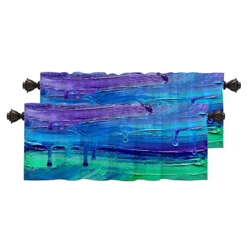 BaoNews Colorful Abstract Oil Kitchen Valances for Windows,Pink Marble Brush Blackout Valances Curtains Multilayer Polyester Drapes for Kitchen Bedroom 2 Pack 52X16 Inches