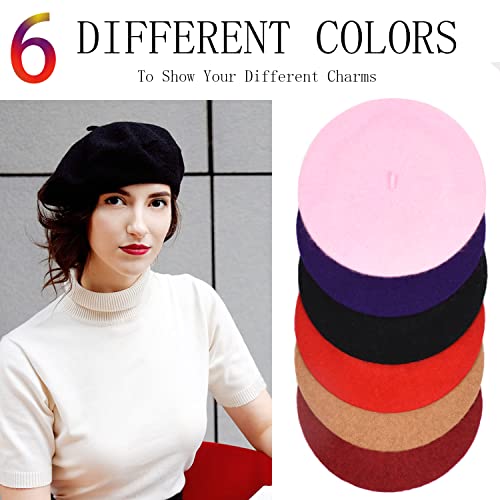 Image of Jolbndcv 6PCS Beret, French Beanie, Outdoor, Winter, Fashion Lady Hat | One Size Fits Most,Solid Color,Stretchable,for All Season