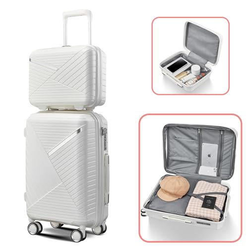 Luggage Sets(14in/20in/24in/28in) with 4 Double 360 Degrees Mute Spinner Wheels Hard Shell Expandable Luggage 4-Piece Set Lightweight Suitcase with TSA Lock PP Materials Durable White3