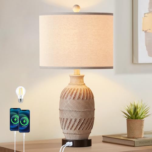23" Farmhouse Table Lamp for Nightstand,3-Way Dimmable Touch Control Table Lamps for Living Room, Vintage Bedside Lamps, Rustic Small Lamp（Bulb Included）
