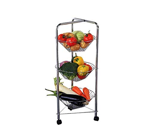 Estante de Cocina con Almacenamiento de Ruedas Estante de Almacenamiento Cesta Redonda en Forma de T Mesa móvil de Tres Capas Estante de Verduras Estante de Acabado de Piso