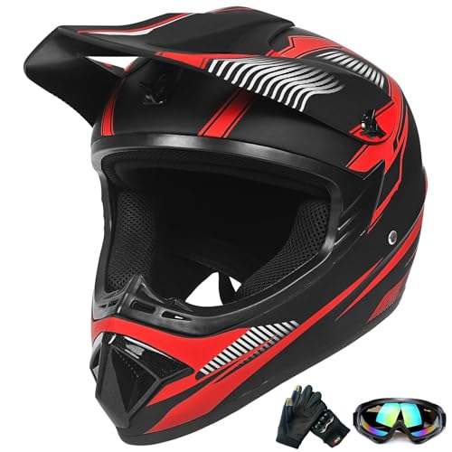 Casco de Motocicleta Todoterreno Juvenil, Casco de Bicicleta para niños y niñas, Casco de Motocicleta Personalizado, estándar CE (Small, Rojo)