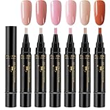 6 Colours Nail Polish Pens, 3-in-1 One Step Gel Nail Polish Pen Set, Nail Art Pens with Precision Tip, No Base Coat Needed, Vibrant Colours Quick-Dry UV Gel Nail Pens for DIY Manicure