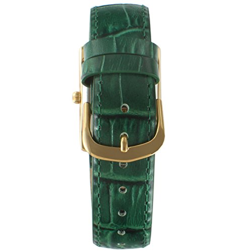 Pp Peugeot Women's 14K Gold Plated Tank Leather Dress Watch With Roman Numerals Dial, Green #TOP4