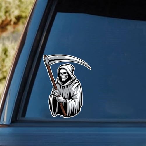 Image of Grim Reaper Holding a Large Scythe Vinyl Bumper Decal Sticker for Windows, Cars, SUVs, Bikes, Laptops, Notebooks etc Waterproof (10 inch Inches)