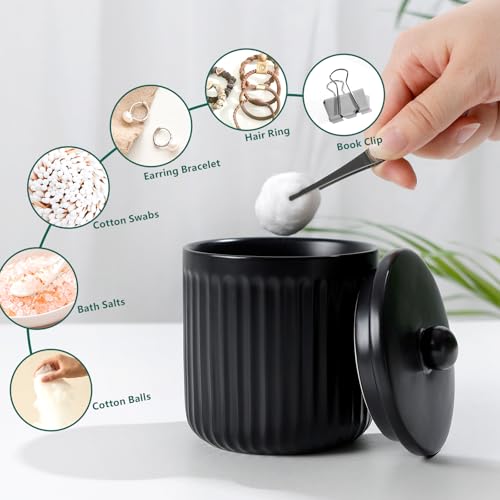 Image of BosilunLife Striped Black Ceramic Bathroom Accessories Set of 4 | Bathroom Decor Sets Accessories Bathroom Lotion Soap Dispenser and Toothbrush Holder Set, Soap Dish, Apothecary Jars.(Liquid)