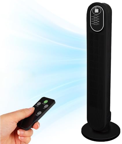 Ventilador de Torre de 31', Ventiladores Oscilante de 80°, Ventiladores torre silencioso con Mando a Distancia, 8 Velocidades, Temporizador 12H, Ventilador de Pie para Hogar...