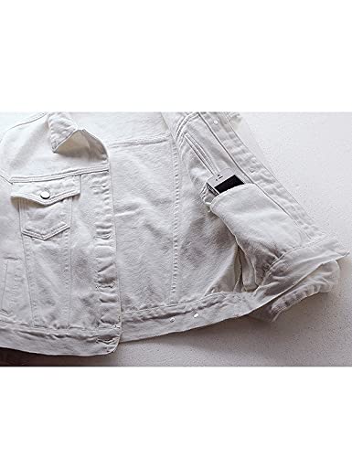 Viewon Women's Casual Denim Cotton Button Down Long Sleeve Lapel Loose Jacket Coat White M #TOP5