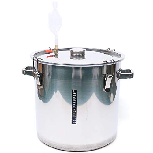 OUKANING Caldera de fermentación,36 L Tanque de maceració con termómetro de hervidor para fermentar vino en cervecería casera,Seguro, Hermético, Acero inoxidable Cover