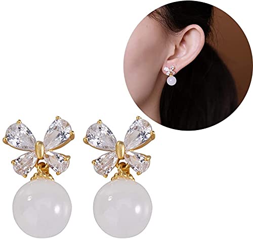 LSWKG Frauen Drop Ohrringe 925 Sterling Silber Zirkon Bogen Anhänger Baumeln Statement Natürlicher Schmuck für Teen Frauen Cover