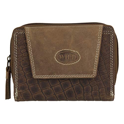 HMT Damen Leder Geldbörse Portemonnaie Geldbeutel Portmonee braun Hochformat 10717CR