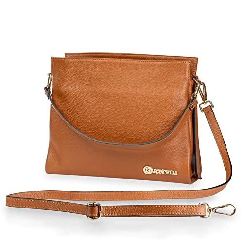 Image of Baroncelli Italian Leather Tote Bag for Women - Pebbled Genuine Leather Medium Handbag with Zipper - Made in Italy