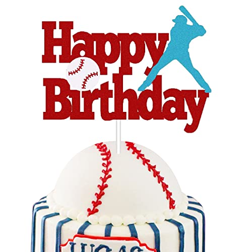 Juttira Baseball Cake Toppers Happy Birthday Cake Topper For Baseball Softball Sports Player Glitter Baseball Bat Ball And Glove Cake Decor Baseball Theme Bday Anniversary Party Supplies(Red Blue) #TOP3