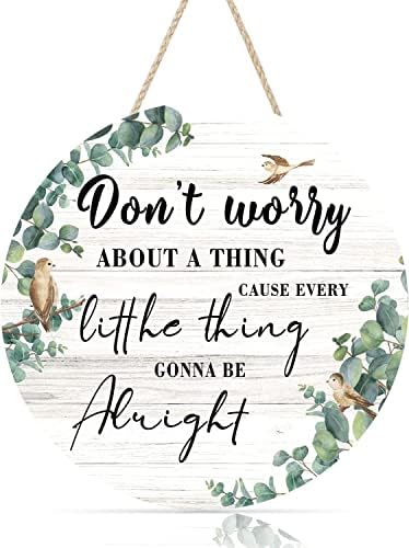 HPNIUB Little Birds Wall Decor, Rustic Home Wall Art Every Little Thing Gonna BE Alright Inspirational Wooden Plaque, Summer Sign for Living Room Entryway(30x30inches)