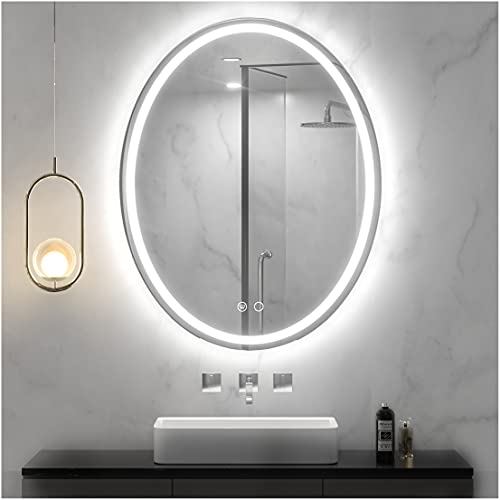 Keonjinn Oval Led Mirror For Bathroom 24 X 32 Inch Front & Back Light Oval Lighted Mirror Bathroom Anti Fog Mirror Oval Vanity Mirror With Lights Illuminated Frontlit Oval Mirror Ip54 Waterproof Cri90 #TOP7