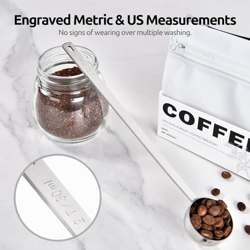 Image of U-Taste Coffee Scoop 2 Tablespoon: 18 /8 Stainless Steel Measuring Scooper for Ground Coffee, Bean, Powder, Espresso, 8.5in Extra Long Handle Metal Meaure Spoon for Canister, Jar (2Tbsp /30ml, Silver)
