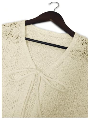Image of SHENHE Women's Tie Front Cardigan Trumpet Sleeve Pointelle Knit Crop Tops