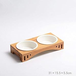 Ciotole Rialzate per Animali Domestici in Bambù Massiccio con Ciotole in Ceramica - Mangiatoia per Cani, Gatti e Cuccioli (Doppia Ciotola)
 - immagine 2