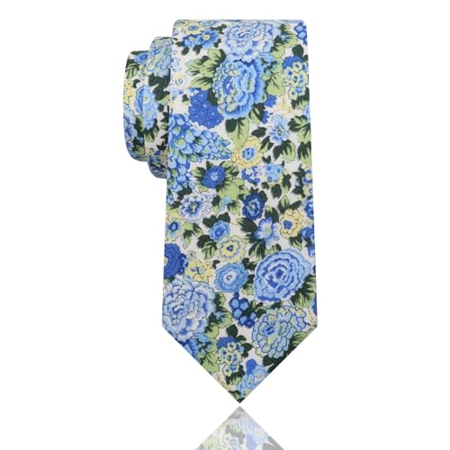 Image of Luckyvestir Mens Ties, Sage /Dusty Blue /Pink Floral Ties for Men, 2.76 inch Cotton Flower Necktie for Wedding /Groomsmen /Party