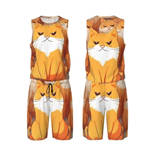 Ensemble de basket-ball homme Orange Cats 2 pièces gilet de sport haute résistance et short