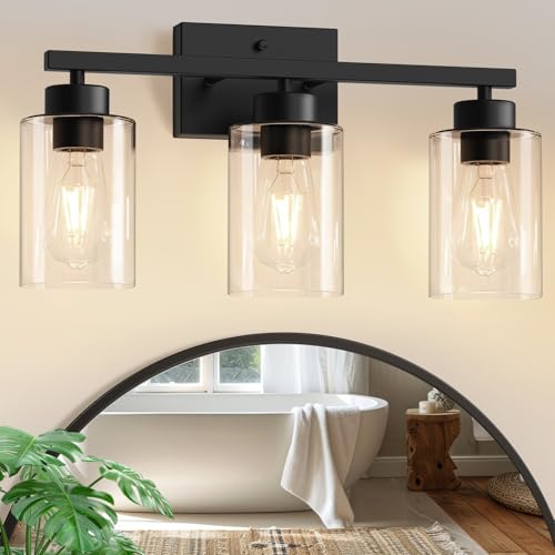 IZORRO Modern Bathroom Light Fixtures, 3 Light Black Vanity Lights, Bathroom Lighting Fixtures Over...