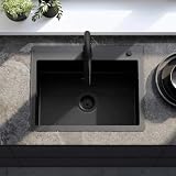 Rea - Lavello In Acciaio Inox Liam In Set Con Miscelatore Da Cucina Fresh, Nero, 58X45X18,5Cm