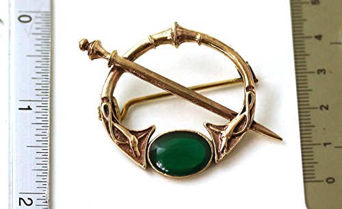 Bronze Green Agate Celtic Knot Tara Brooch And Pins Norse Vintage Thailand Made Jewelry (Brooch) #TOP3