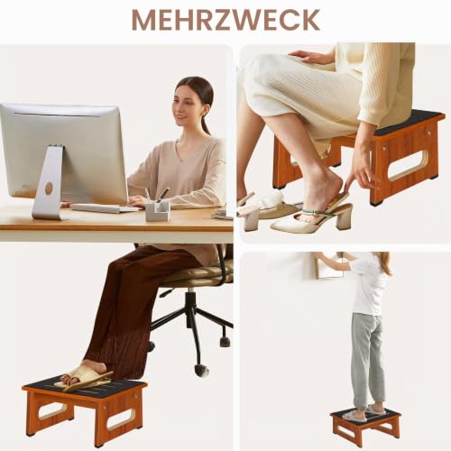 EIN hölzerner Tritthocker für Erwachsene und Senioren mit Rutschfester Gummiauflage, für drinnen und draußen, tragbare hölzerne Aufstehhilfe für Bad, Küche, Nachttisch und mehr(Walnuss, 17cm)