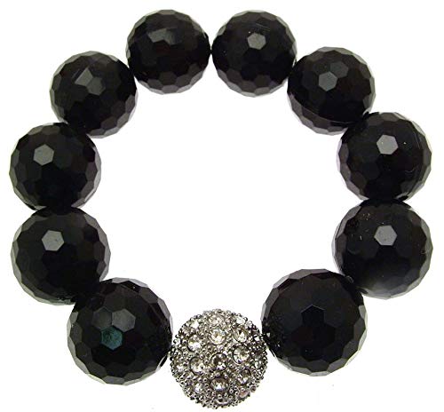 Bling and Buy - Pulsera elástica con cuentas de color negro con diseño de Shamballa plateada Cover