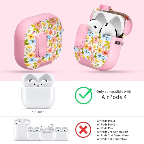 Image of for AirPods 4 Case with Safty Lock & Phone Stand,Cute Floral Pattern Style | PC & TPU Dual Layer Protective Cover with Keychain & Cleaner Pen for Apple AirPod 4th Generation 2024 Women (Morning Glory)