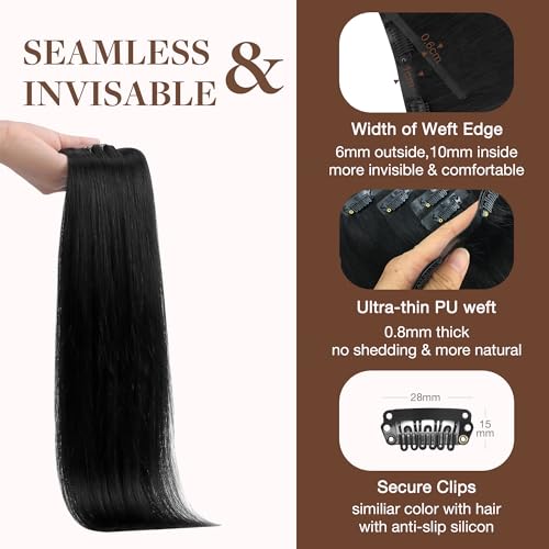 Image of GOO GOO Clip in Hair Extensions Real Human Hair, Remy Human Hair Extensions Clip ins for Women, Natural Human Hair, 14inch 130g 9Pcs, 1 Jet black