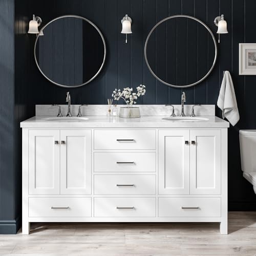 ARIEL 67" White Double Bathroom Vanity with 1.5" Edge Italian