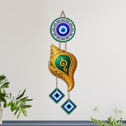 Image of Artvibes Decorative Conch Shell Evil Eye Wall Hanging for Home Entrance | Spiritual Vastu Nazar Battu Ornament | Positive Energy Wall Decor for Living Room Office (WH 85140N)