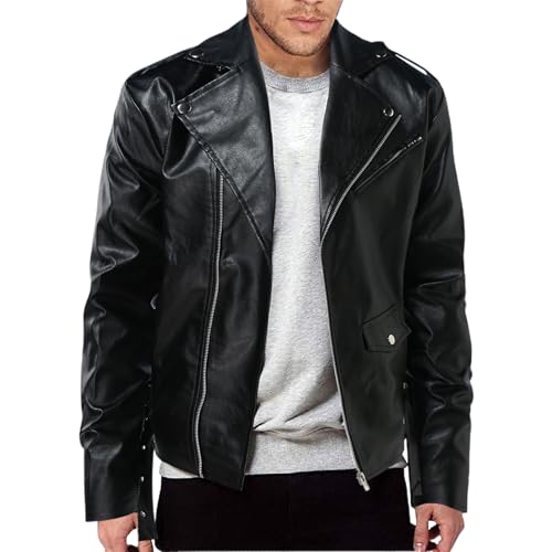 GUOYUXIAO Chaquetas de cuero de motocicleta para hombre, abrigo informal de otoño para hombre-Black-XL