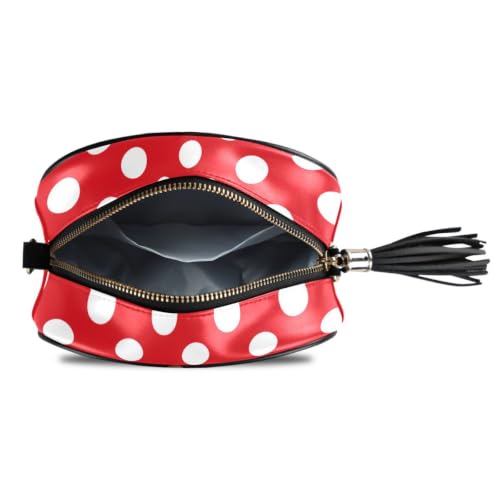 Image of ALAZA Women's Polka Dot Red White Dots PU Leather Crossbody Bag Shoulder Purse with Tassel
