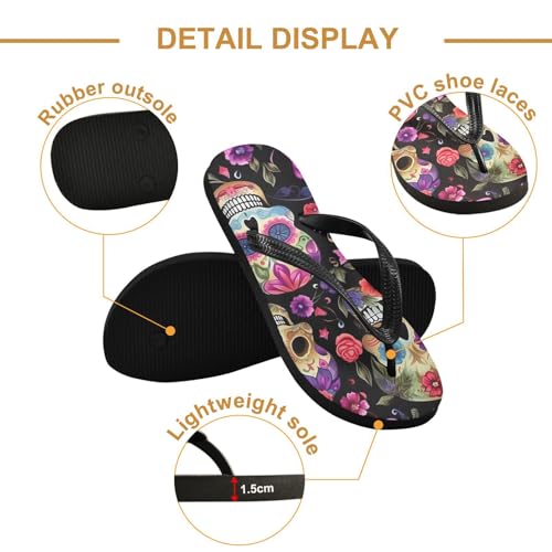 Sugar Skull Purple Flower Men's & Women's Classical Beach Rubber Sandal Flip Flop Comfortable Slipper 214A45692