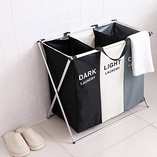 Nicesail 3 Section Laundry Basket Printed Dark Light Color, Foldable Hamper/Sorter With Waterproof Oxford Bags And Aluminum Frame, Washing Clothes Storage For Home, Dormitary #TOP7