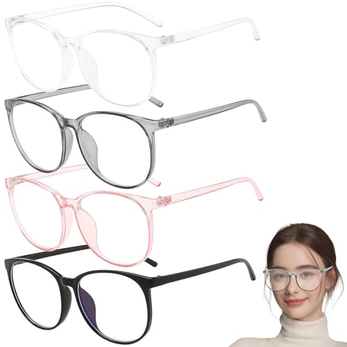Vimmvid 4 Stück Blaulichtfilter Brille Damen und Männer, Fashion Brille Ohne Stärke Damen und Männer, Fake Glasses Qualität Runde Rahmen Blaulicht, Fake Brillen Protects Eyes and Relieves Fatigue