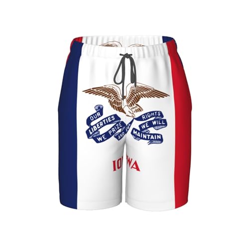 Iowa State Flag Youth Beach Pants, Soft and Breathable, with Drawstring Waist, Suitable for Sports and Leisure.