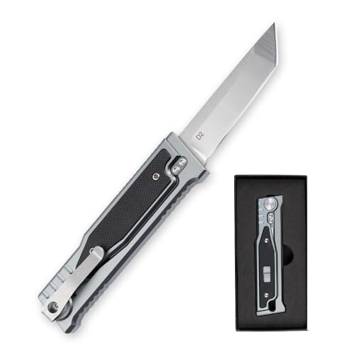 cckk Pocket Knife Folding Knife Camping Outdoor edc Knives with Clip 3.15 Steel Blade Aluminium Inlay G10 Handle Camping Folding Knives for Men Woman (Square Blade)